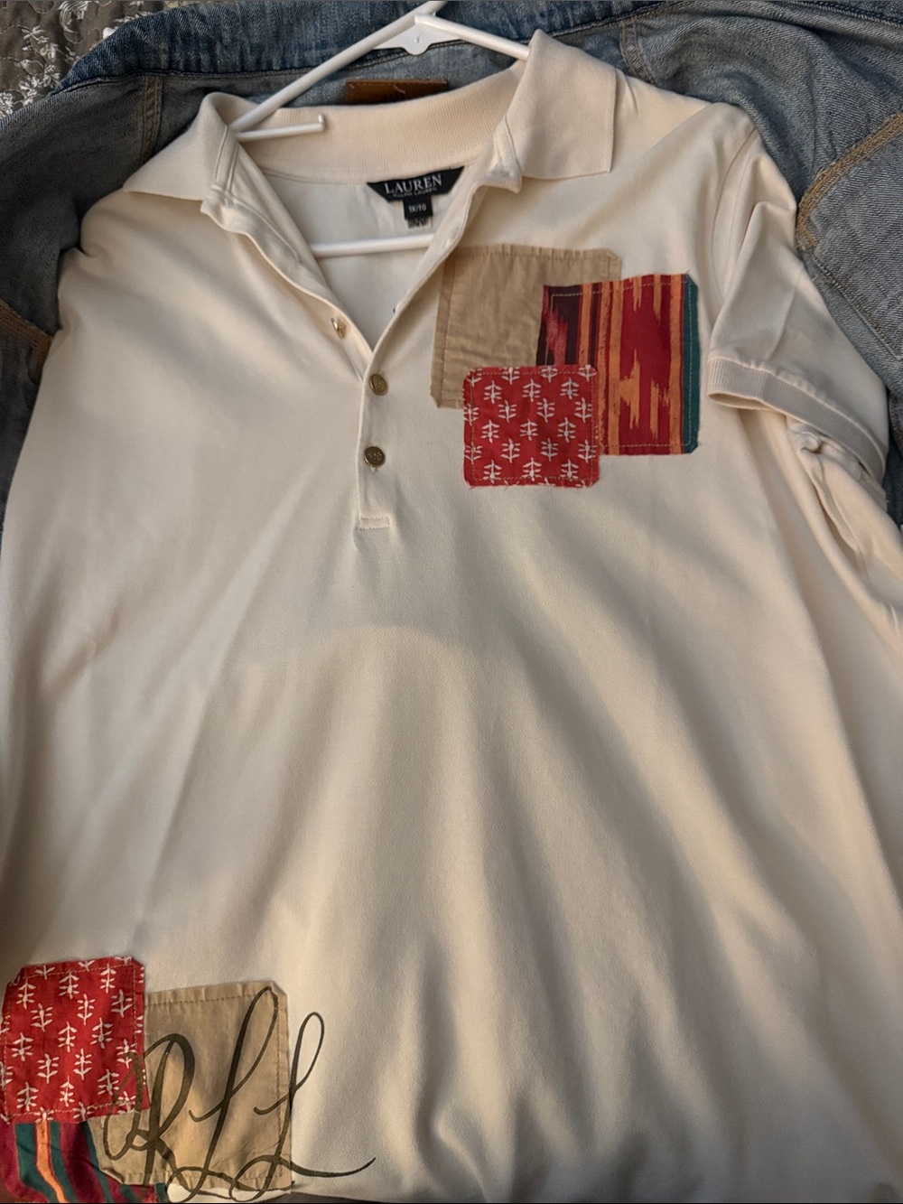 Lauren Ralph Lauren Cream Polo with Red and Tan Patchwork